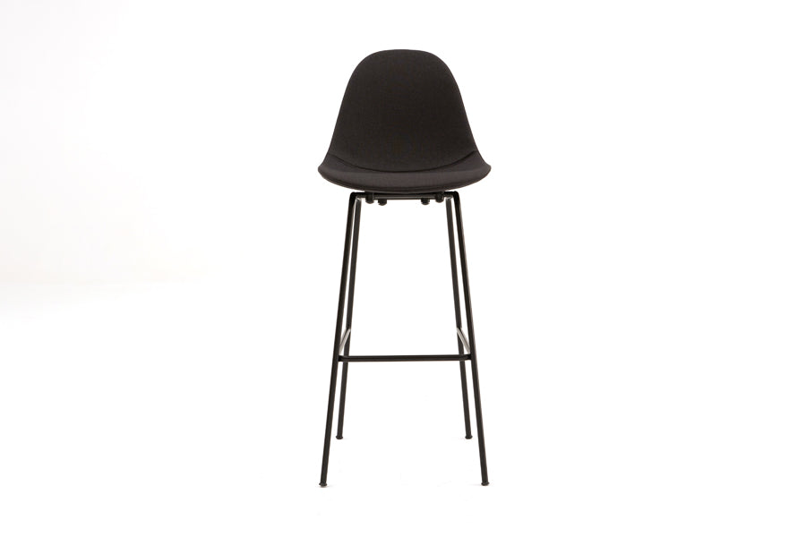 TA XL Upholstered Stool by Toou, showing front view of ta xl upholstered stool in black seat+black base.