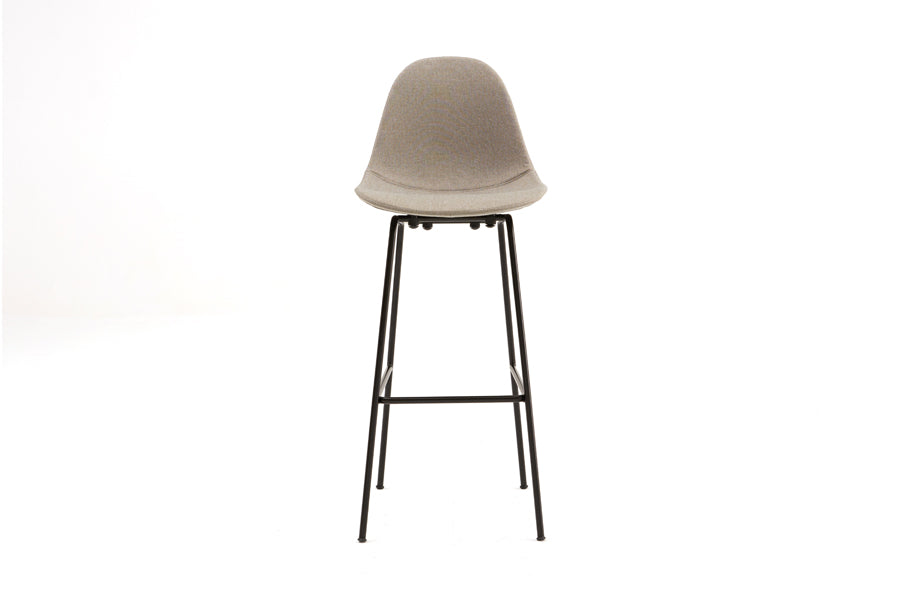 TA XL Upholstered Stool by Toou, showing front view of ta xl upholstered stool in grey seat+black base.