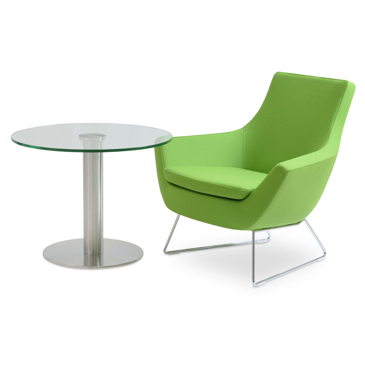 Tango Coffee Table by SohoConcept, showing tango coffee table with chair.