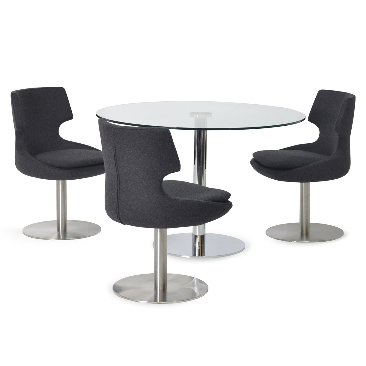 Tango Dining Table by SohoConcept, showing tango dining table with chairs.