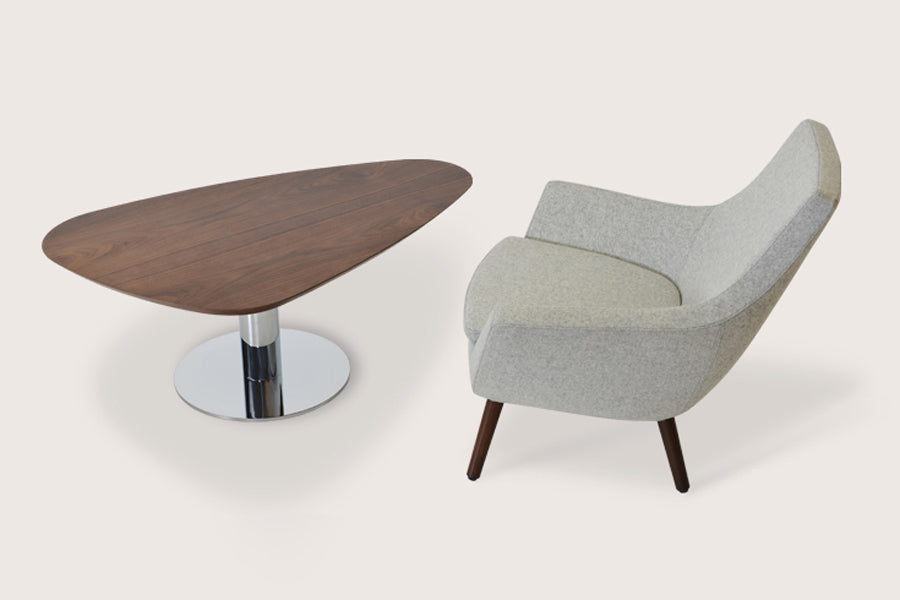 Tango Island Coffee Table by sohoConcept, shown in walnut with stainless steel.