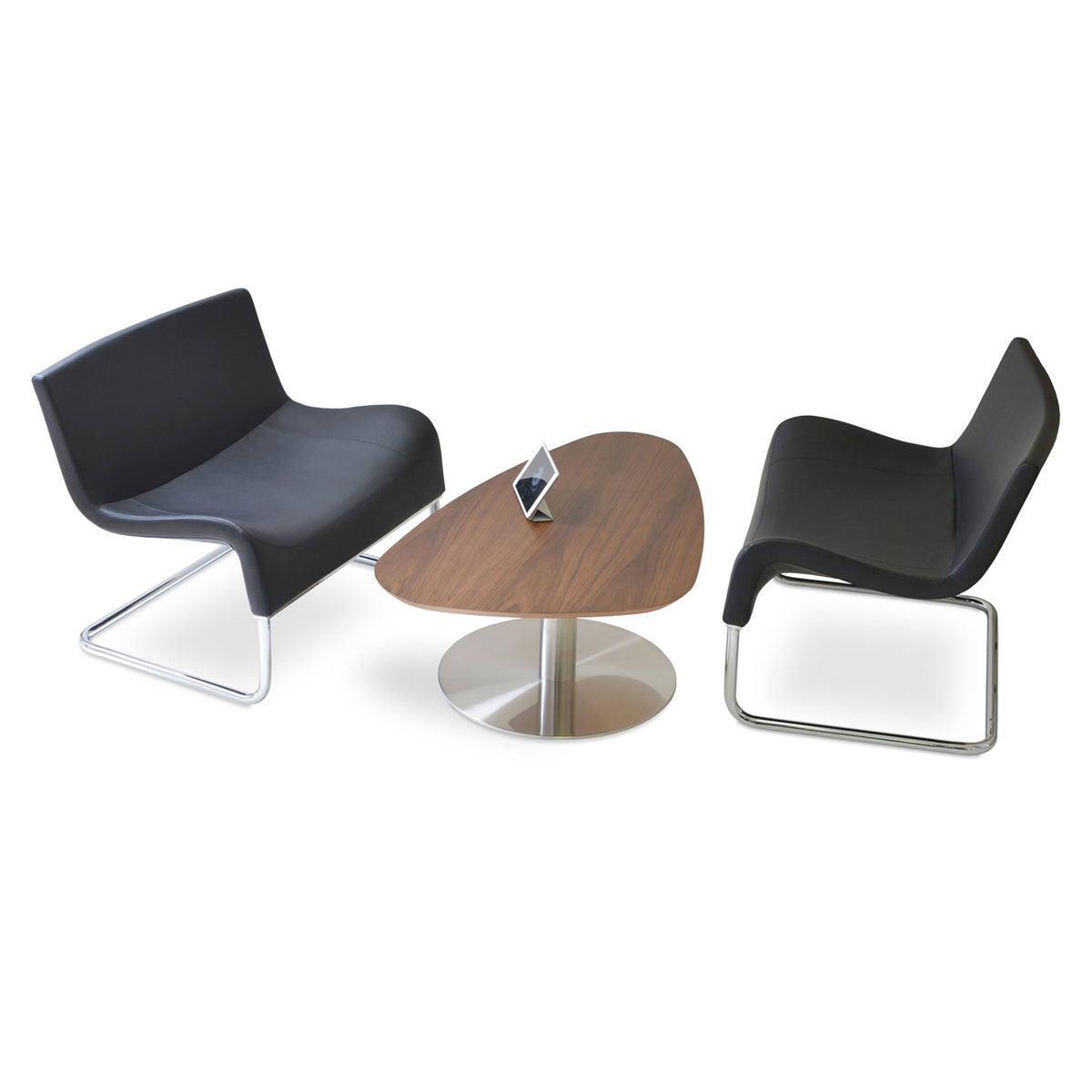 Tango Island Coffee Table by SohoConcept, showing island coffee table with chairs.
