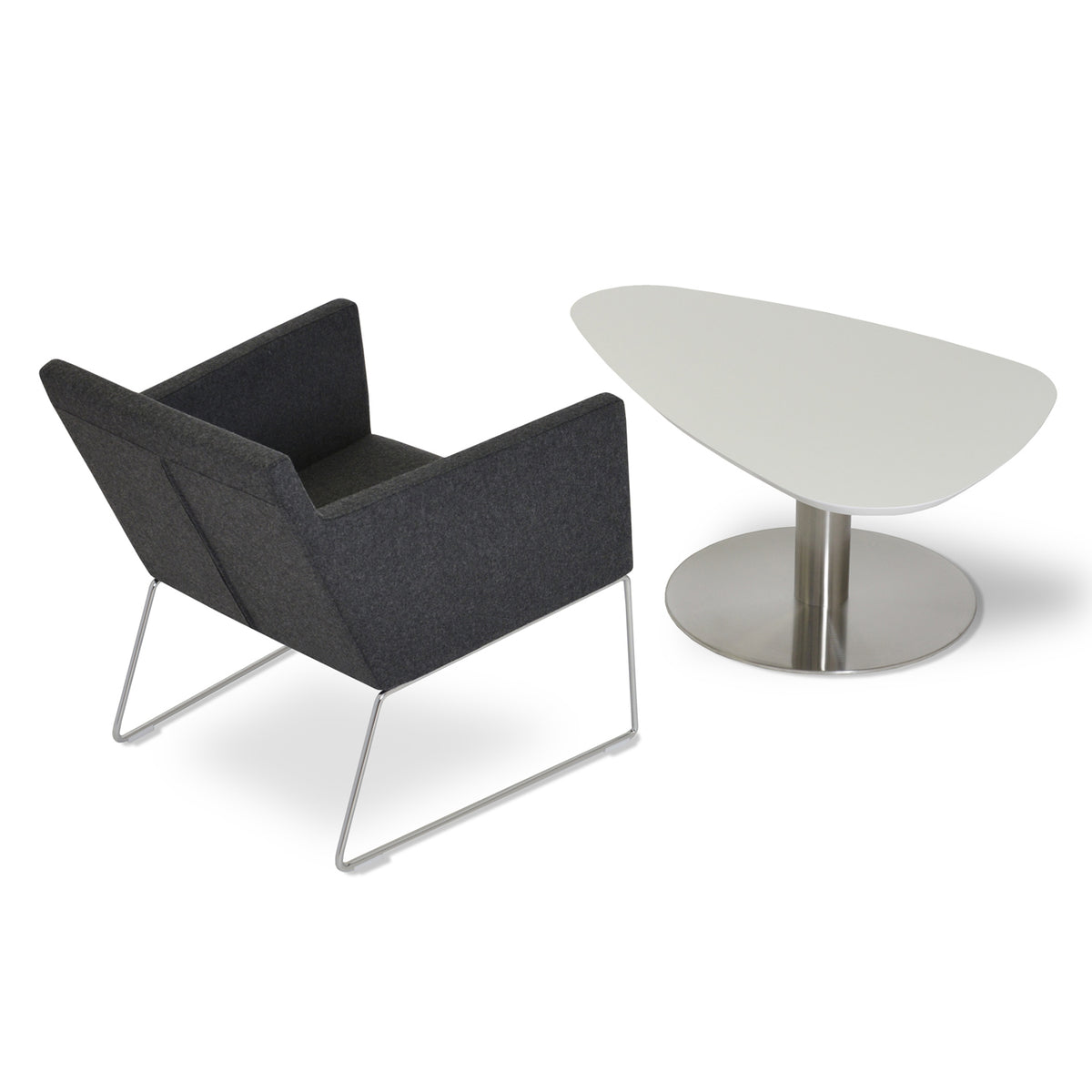 Tango Island Coffee Table by SohoConcept, showing island coffee table with chair.