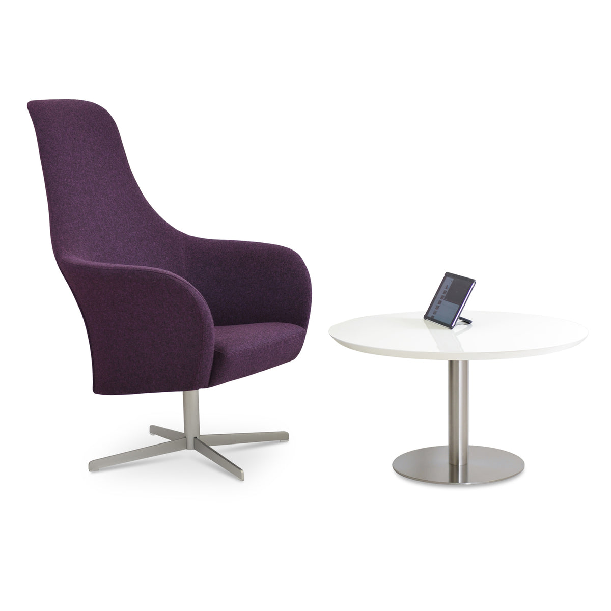 Tango Lounge Table by SohoConcept, showing tango lounge table with chair.