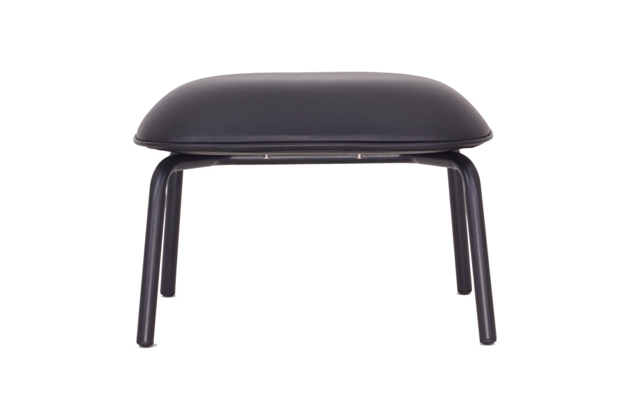 Tasca Ottoman by Toou, showing front view of tasca ottoman in black eco leather.