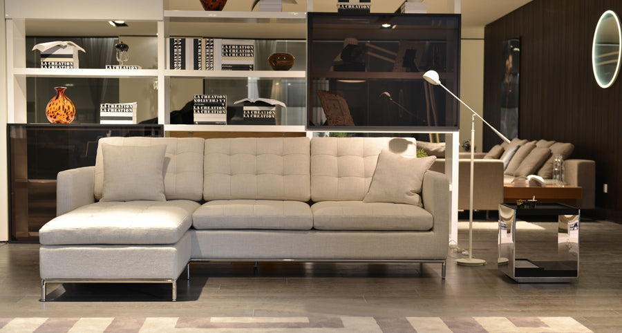 Taxim Convertible Chaise Sectional by SohoConcept, showing front view of taxim convertible chaise sectional in live shot.