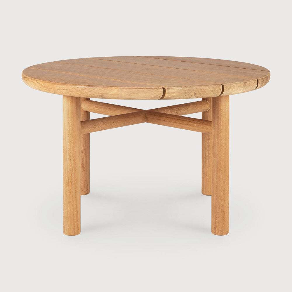Quatro Outdoor Side Table by Ethnicraft, showing front view of teak side table.