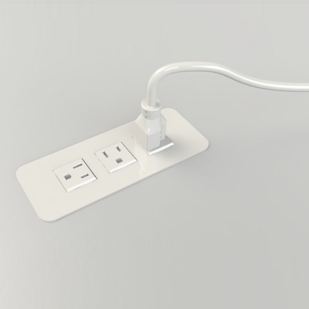 Tele Meet Conference Table with Media Panel by Scale 1:1, showing white faceplate surface mounted power unit for tele meet conference table with media panel.