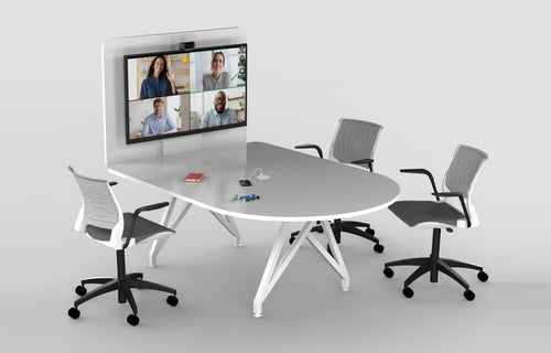Tele Meet Conference Table with Media Panel by Scale 1:1 - White Matte/White.