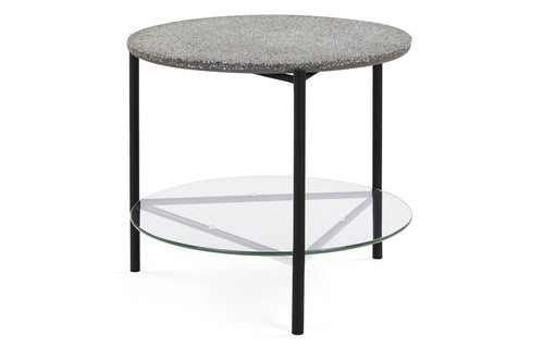 Terrazzo Indoor Side Table by m.a.d. - Black Steel Base with Glass/Grey Terrazzo Top.