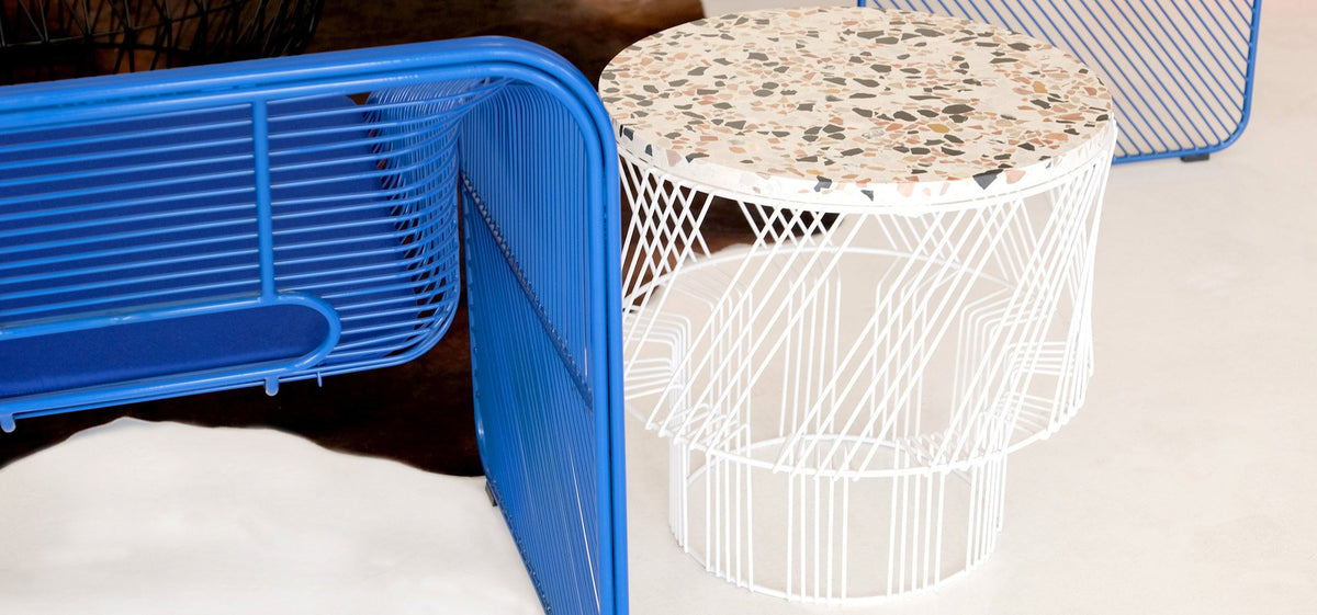 Terrazzo Side Table by Bend, showing terrazzo side table in live shot.