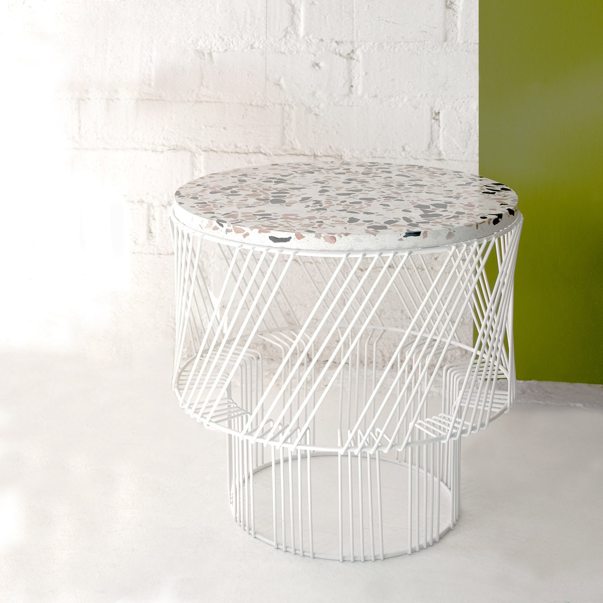 Terrazzo Side Table by Bend, showing terrazzo side table in live shot.