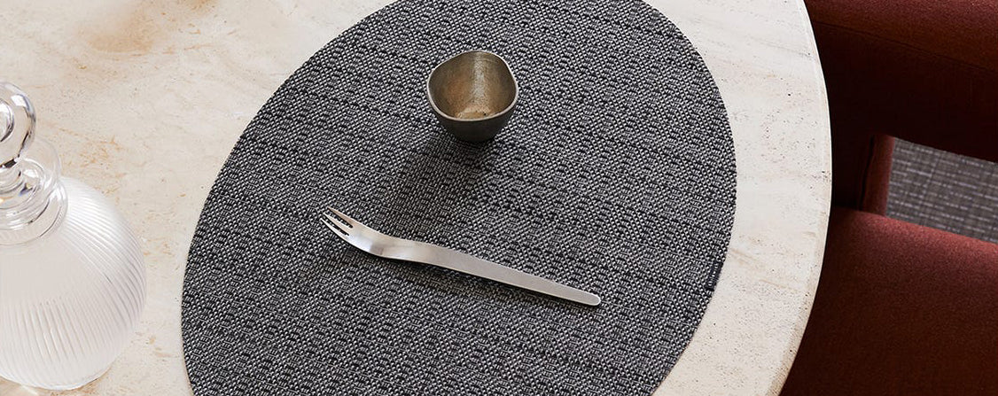 Thatch Tabletop by Chilewich, showing thatch tabletop in live shot.