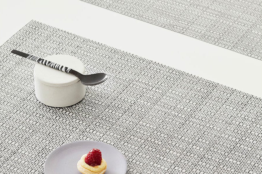 Thatch Tabletop by Chilewich, showing closeup view of thatch tabletops in live shot.