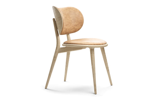 The Dining Chair by Mater - Natural Matt Lacqured Oak/Natural Tanned Leather Seat.