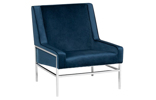 Theodore Occasional Chair by Nuevo - Peacock Velour Seat With Polished Stainless Frame