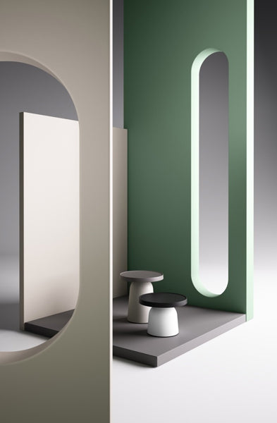 Thick Top Side Table by Toou, showing thick top side tables in live shot.