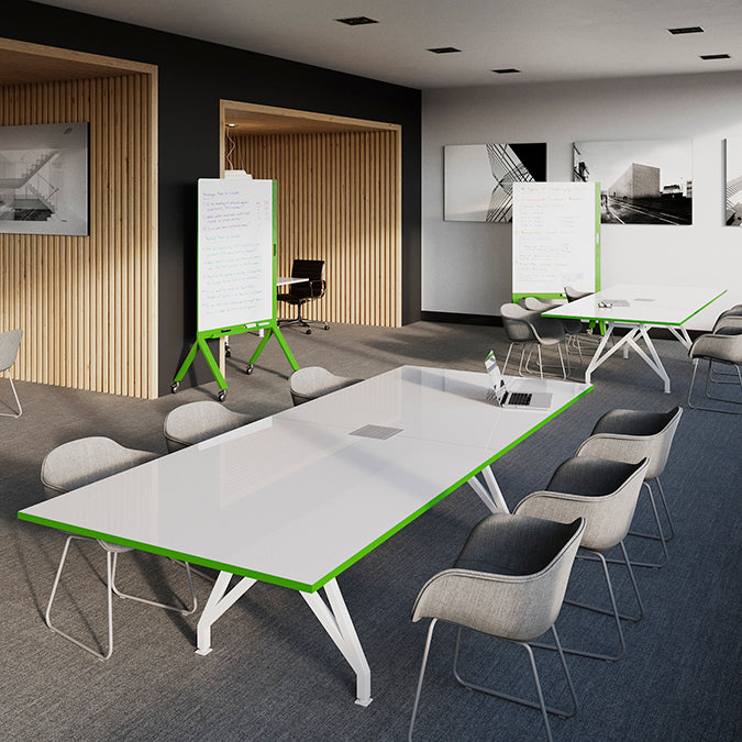 Think Tank Conference Table by Scale 1:1, showing think tank conference tables with chairs in live shot.