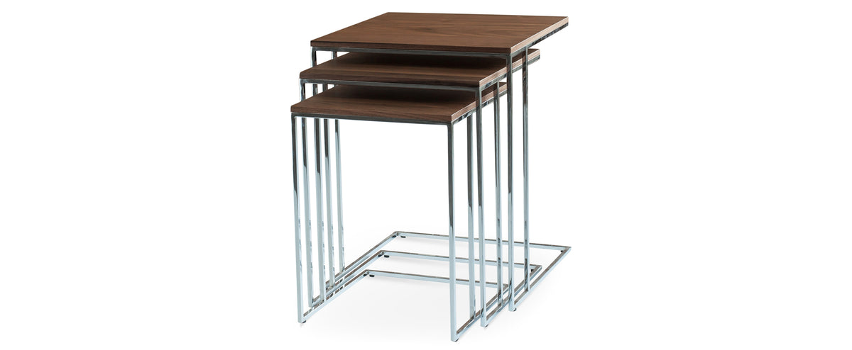 Three End Nesting by SohoConcept, showing angle view of three end nesting table.