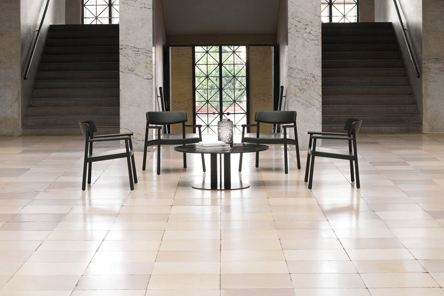 Timb Lounge Armchair by Normann Copenhagen, showing timb lounge armchairs in live shot.