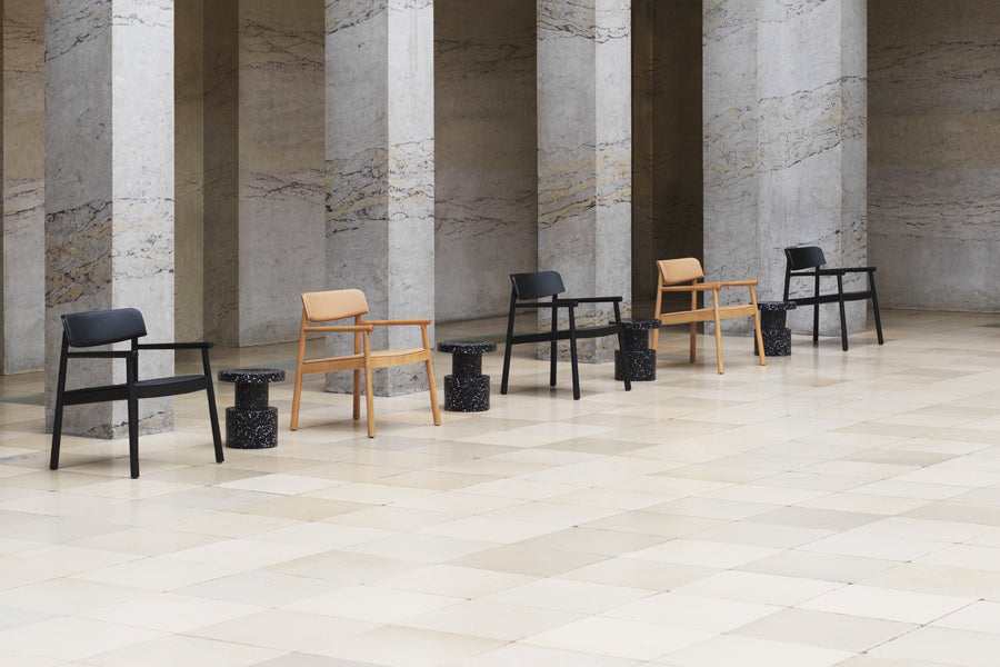 Timb Lounge Armchair by Normann Copenhagen, showing timb lounge armchairs in live shot.