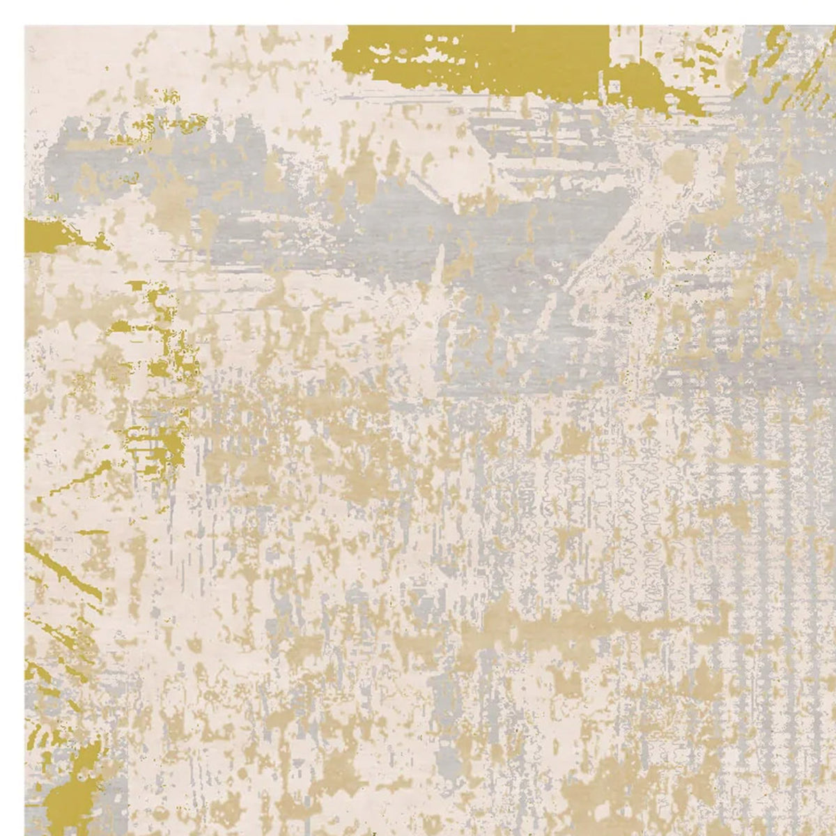 Tocco Caudio TO100 Rug by Second Studio, showing closeup view of tocco caudio to100 rug by second studio in grey/cream/mustard & green.