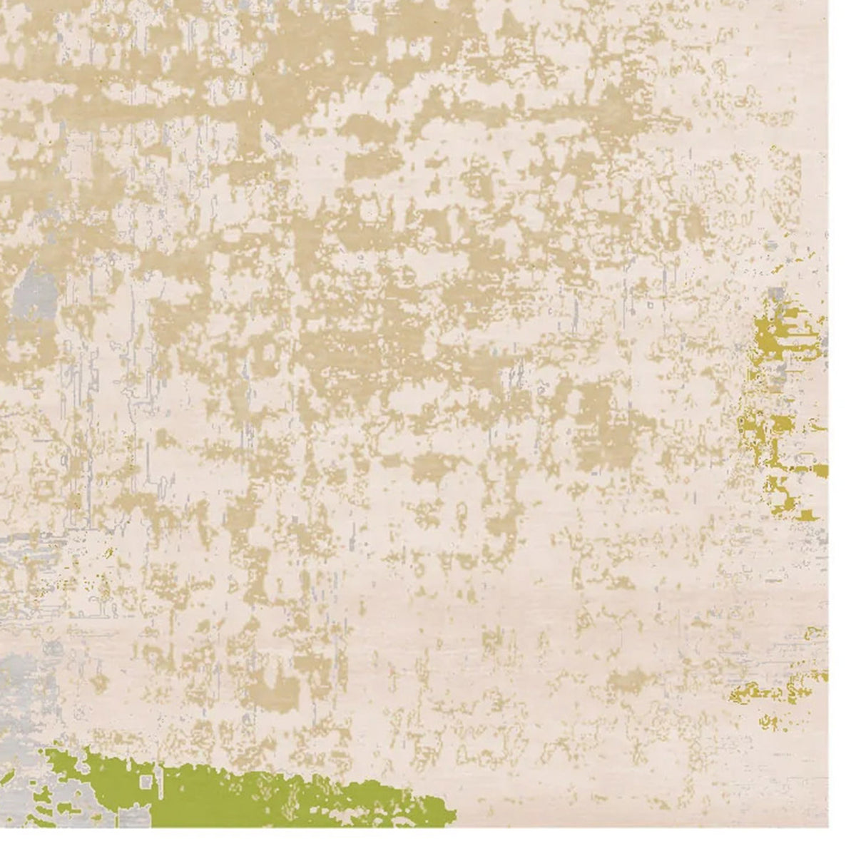 Tocco Caudio TO100 Rug by Second Studio, showing closeup view of tocco caudio to100 rug by second studio in grey/cream/mustard & green.