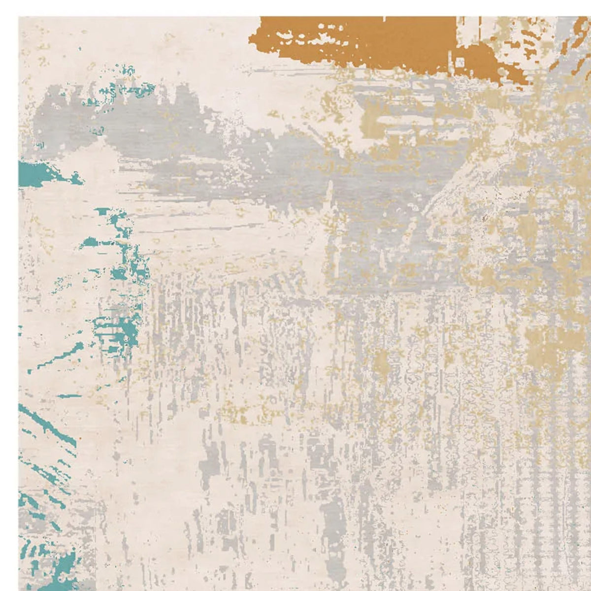 Tocco Da Casauria TA200 Rug by Second Studio, showing closeup view of tocco da casauria ta200 rug by second studio in grey/cream/orange & turquoise.