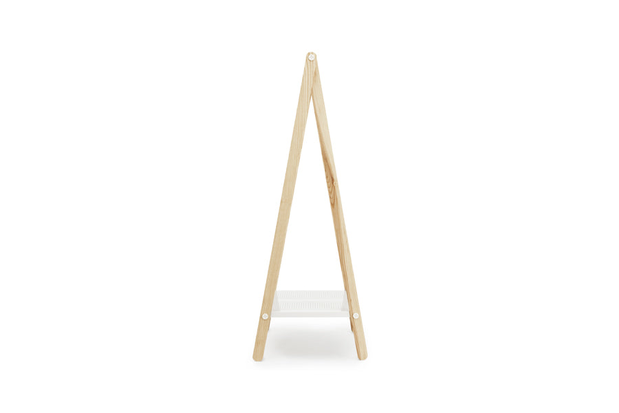 Toj Clothes Rack by Normann Copenhagen, showing side view of toj clothes rack in small/white powder coated steel.