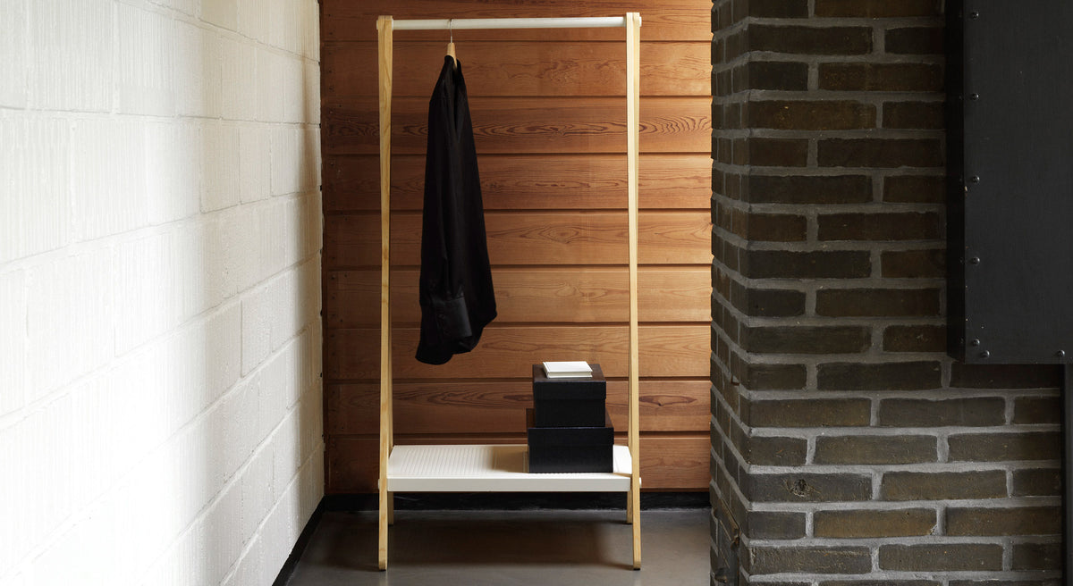 Toj Clothes Rack by Normann Copenhagen, showing toj clothes rack in live shot.