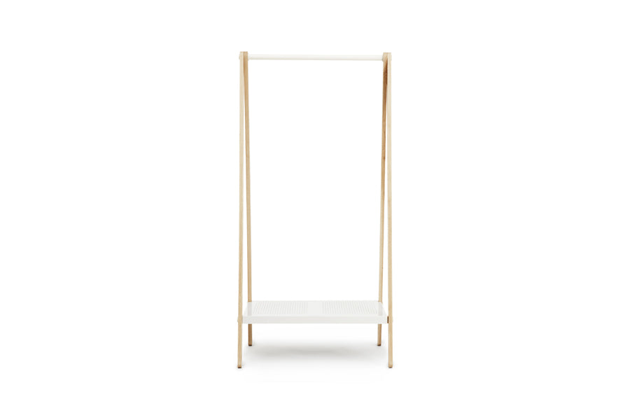 Toj Clothes Rack by Normann Copenhagen, showing front view of toj clothes rack in small/white powder coated steel.