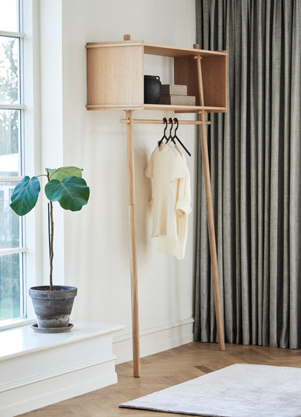 Töjbox Wardrobe by Woud, showing tojbox wardrobe in live shot.