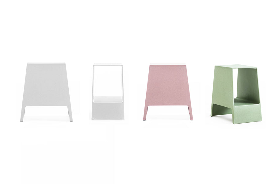 Tomo Side Table by Toou, showing different angles of tomo side tables in different colors.