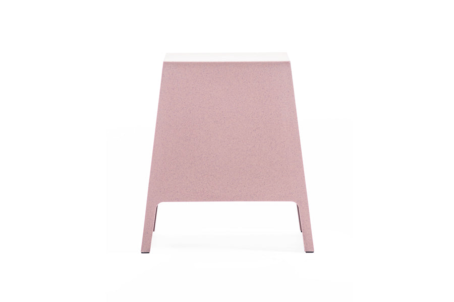 Tomo Side Table by Toou, showing front view of tomo side table in pink plastic.