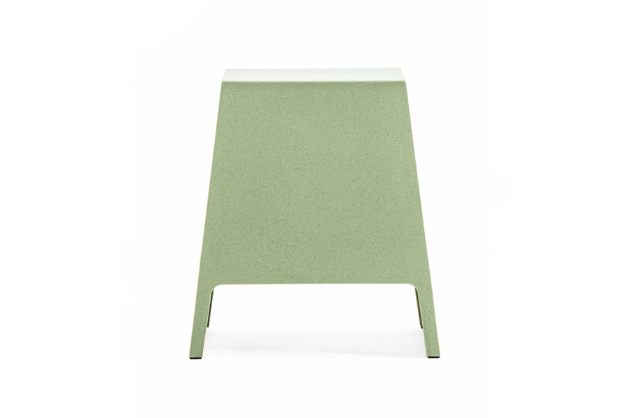 Tomo Side Table by Toou, showing front view of tomo side table in green plastic.