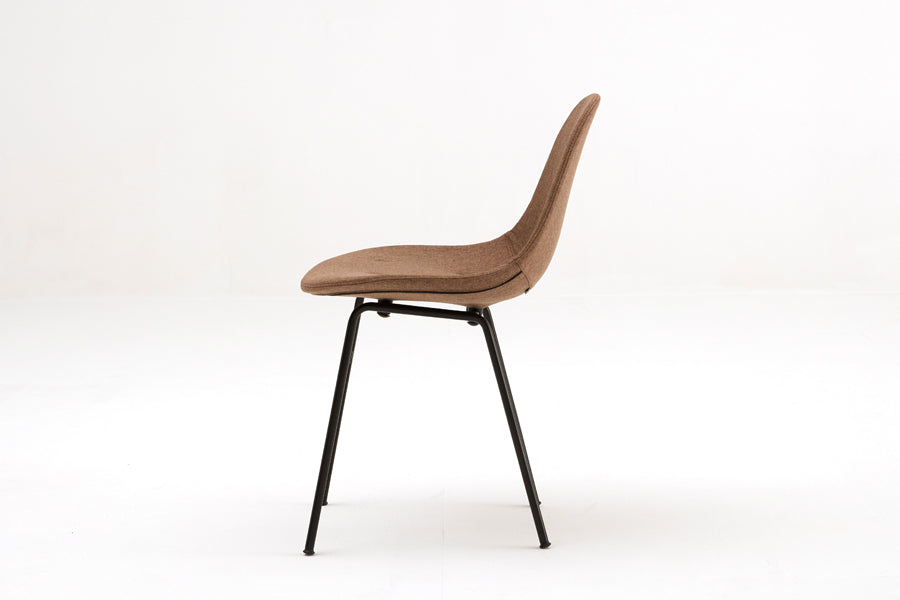 TA Upholstered Side Chair Er by Toou, showing side view of ta upholstered side chair er in black base, brown shell seat.