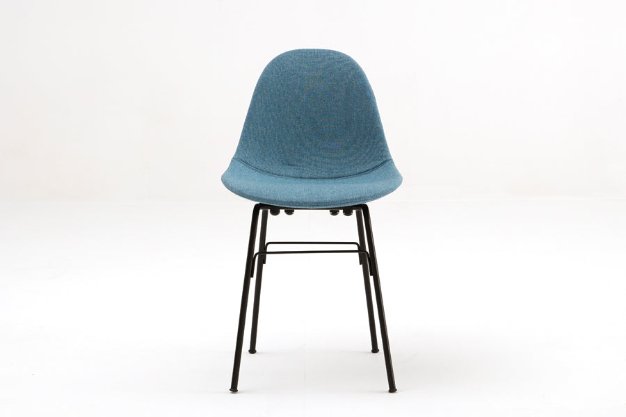 TA Upholstered Side Chair Er by Toou, showing front view of ta upholstered side chair er in black base, ocean blue shell seat.