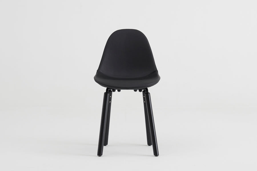 TA Upholstered Side Chair Er by Toou, showing front view of ta upholstered side chair er in black/black oak base, black shell seat.