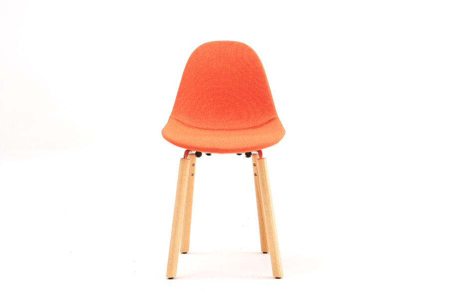 TA Upholstered Side Chair Er by Toou, showing front view of ta upholstered side chair er in chrome/natural oak base, red shell seat.