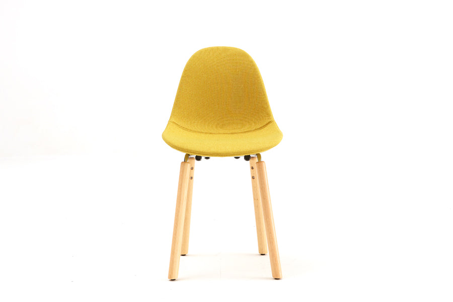 TA Upholstered Side Chair Er by Toou, showing front view of ta upholstered side chair er in chrome/natural oak base, mustard shell seat.
