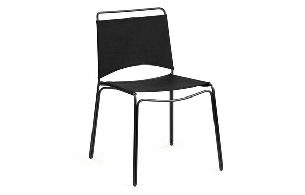 Trace Dining Chair by m.a.d. - Black Steel Base with Black Leather Seat.