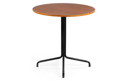 Transit Cafe Table by m.a.d. - Black Steel Base with Walnut Wood Seat.