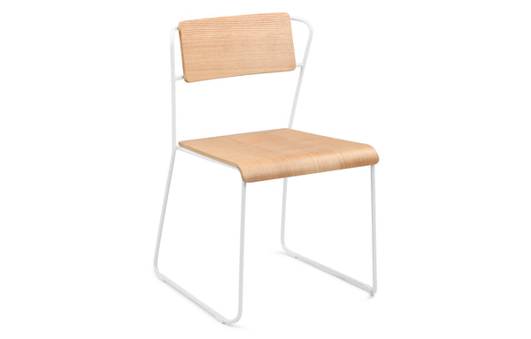Transit Dining Chair by m.a.d. - White Steel Base with Natural Ash Wood Seat.