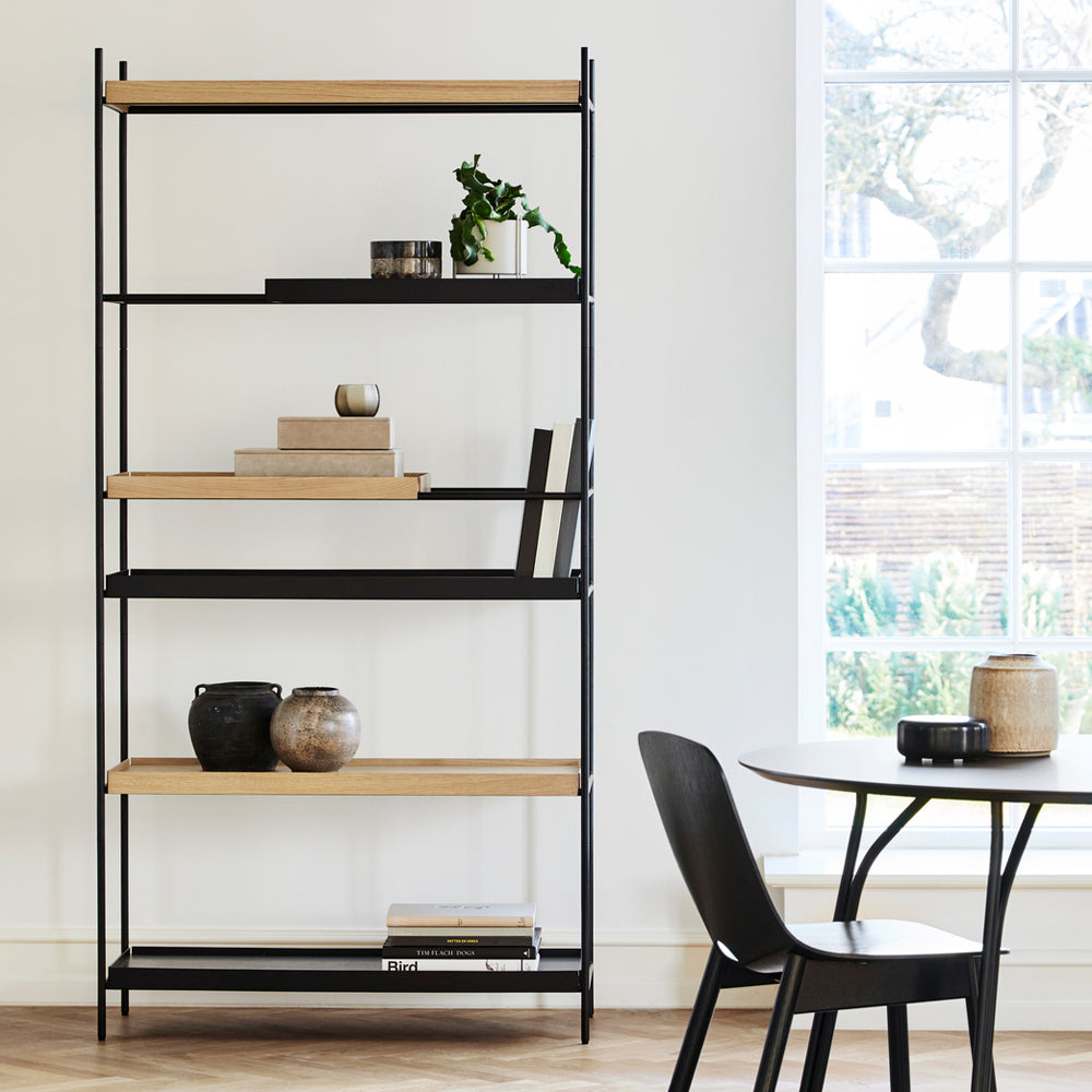 Tray Shelf by Woud, showing front view of tray shelf in live shot.