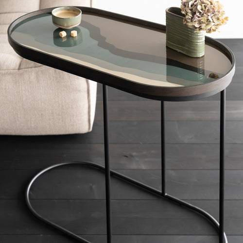 Tray Side Table without Tray by Ethnicraft, showing closeup view of tray side table with tray in live shot.