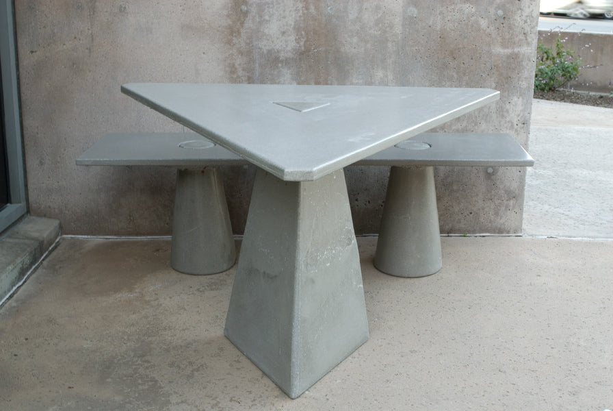 James De Wulf Triangular Locking Dining Table by De Wulf, showing triangular locking dining table with table in live shot.