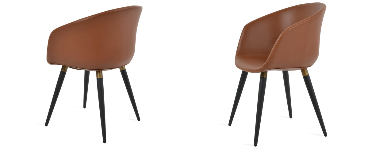 Tribeca Ana Armchair by SohoConcept, showing different angle views of tribeca ana armchair in black finish with brass bracelet footrest/hazelnut ppm-s.
