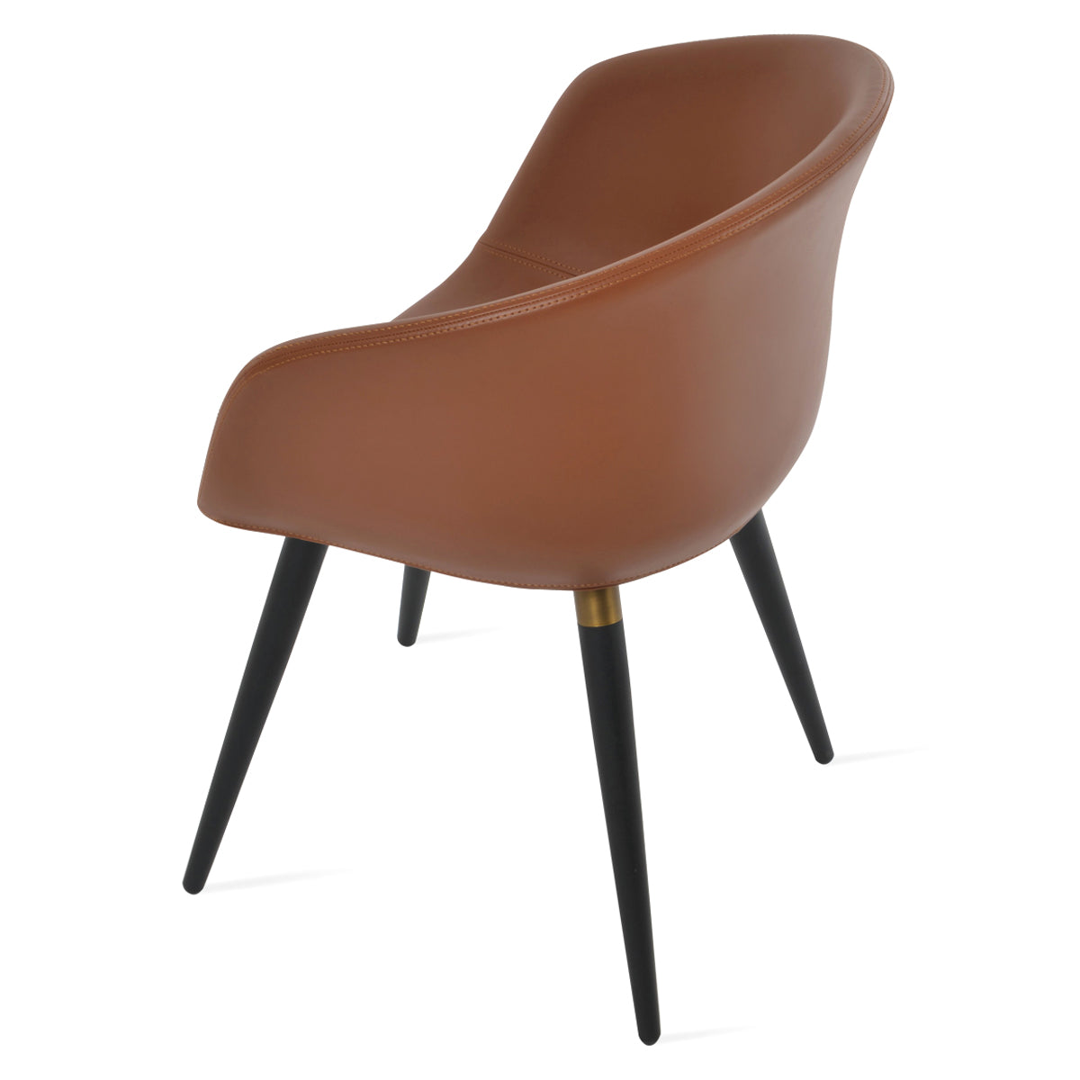 Tribeca Ana Armchair by SohoConcept, showing side view of tribeca ana armchair in black finish with brass bracelet footrest/hazelnut ppm-s.