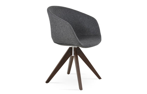 Tribeca Arm Pyramid Swivel Dining Chair by SohoConcept - Beech Wood Walnut, Camira Blazer Dark Grey Wool