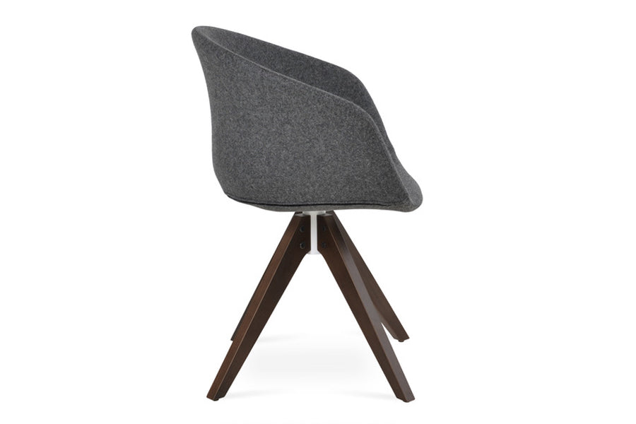 Tribeca Arm Pyramid Swivel Chair by SohoConcept, showing side view of arm pyramid swivel dining chair.